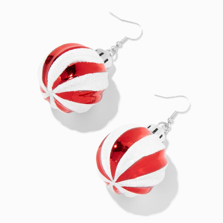 Red Striped Christmas Ornament 2&#39;&#39; Drop Earrings,