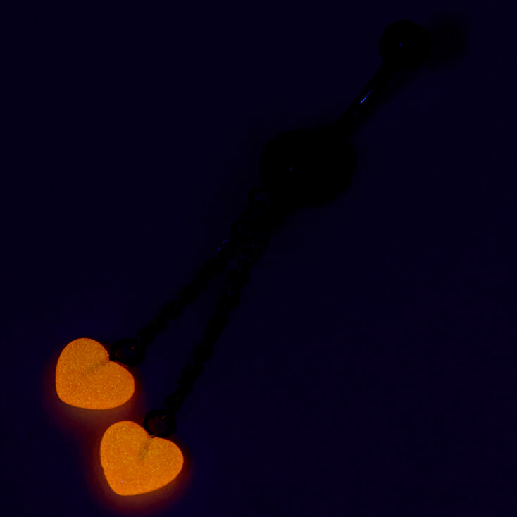 Glow in the Dark Red Heart 14G Dangle Belly Bar,