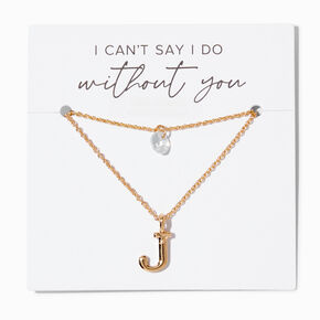 Bridesmaid Multi Strand Initial Pendant Necklace - J,