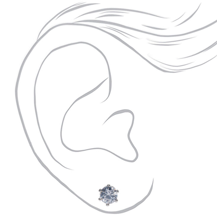 Silver-tone Cubic Zirconia Round 5MM Stud Earrings,