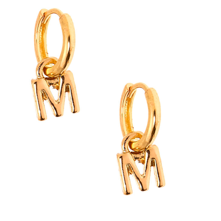 Gold 10MM Initial Huggie Hoop Earrings - M,