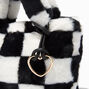 Black &amp; White Checkerboard Furry Crossbody Tote Bag,