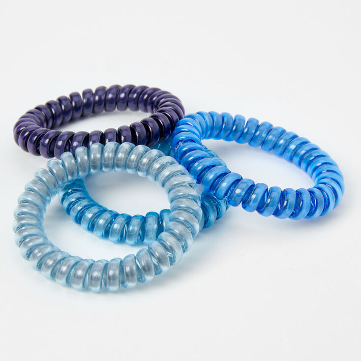Mixed Blue Reflective Spiral Hair Ties - 4 Pack | Icing US
