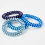 Mixed Blue Reflective Spiral Hair Ties - 4 Pack,