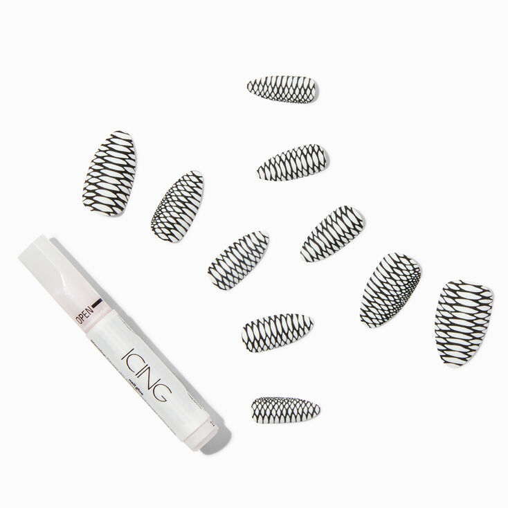 Black &amp; White Snakeskin Vegan Faux Nail Set - 24 Pack,