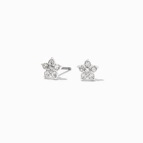 Silver Crystal Flower Stud Earrings,