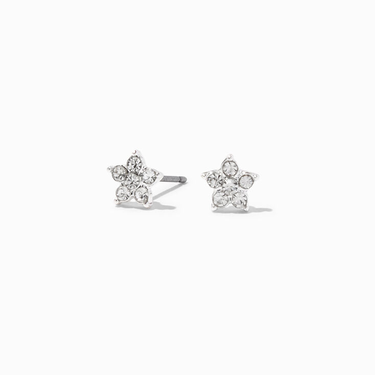 Silver Crystal Flower Stud Earrings,