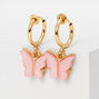 Pink Butterfly Clip On Hoop Earrings,