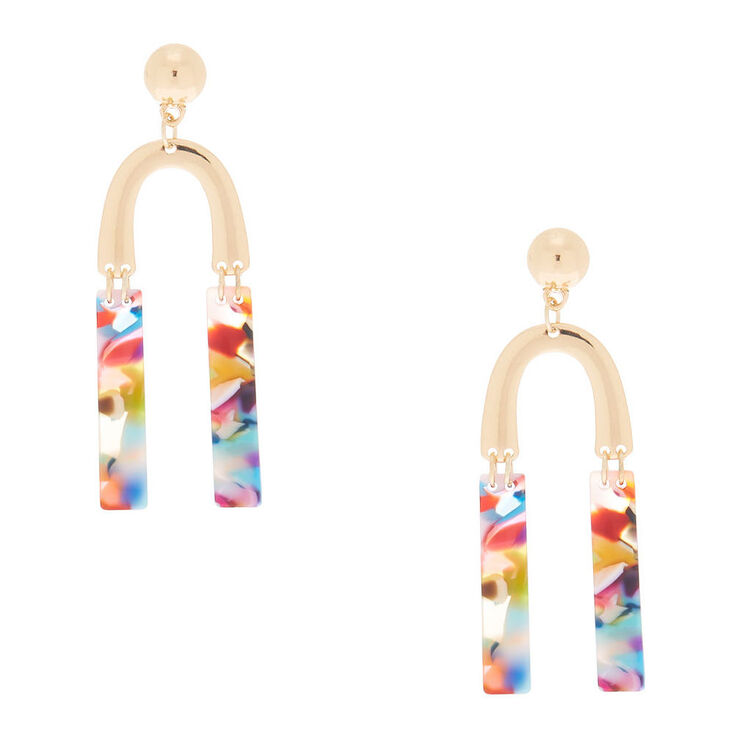 Gold 2.5" Horseshoe Resin Abstract Drop Earrings,
