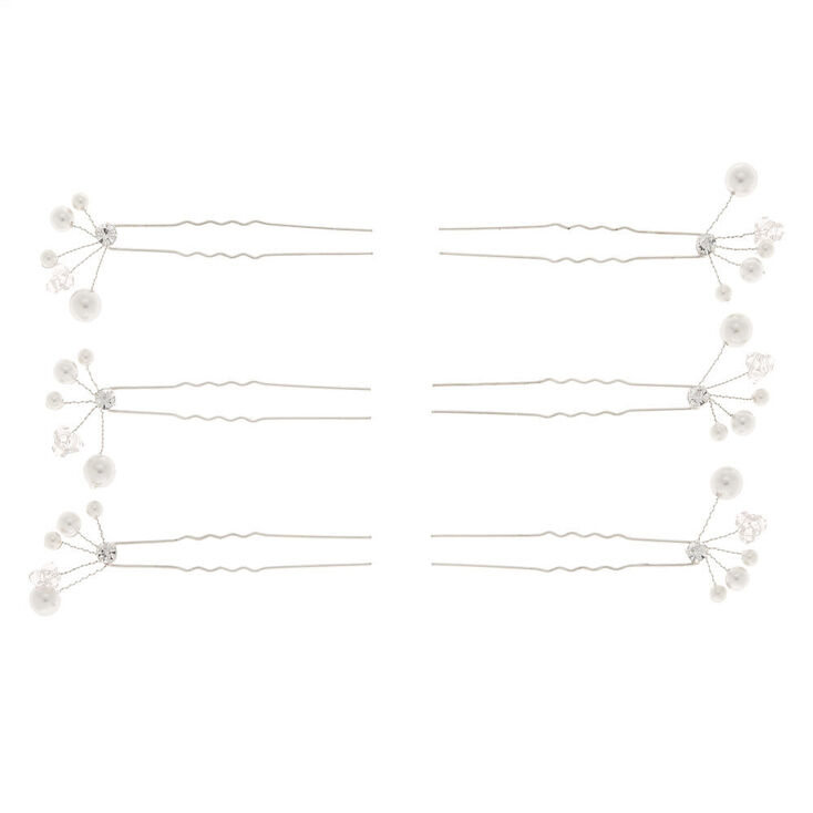 Silver Pearl Hair Pins - 6 Pack,