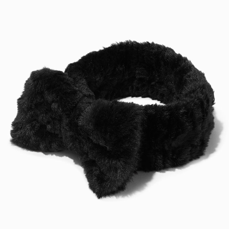 Black Furry Makeup Bow Headwrap,