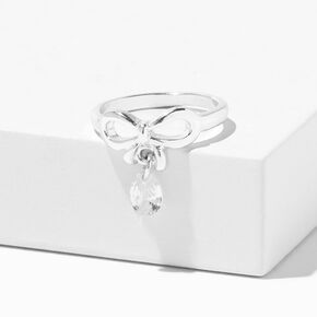 Silver-tone Bow With Crystal Midi Ring ,