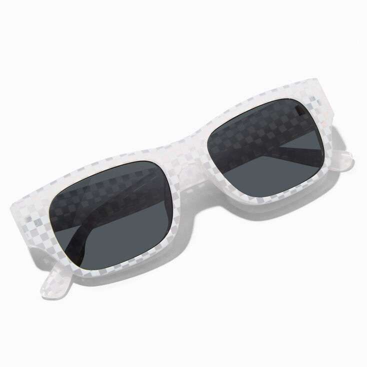 Clear Checkerboard Rectangular Sunglasses,
