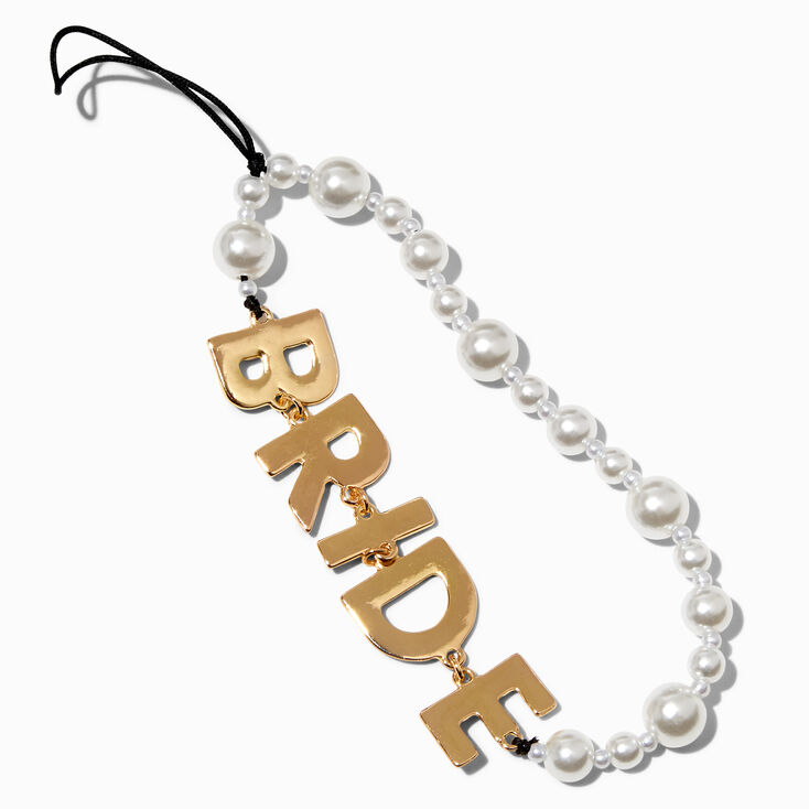 Pearl &amp; Gold Bride Beaded Phone Wrist Strap,