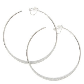 Silver 60MM Glitter Edge Clip On Hoop Earrings,
