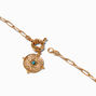 Gold-tone Textured Coin &amp; Blue Stone Toggle Clasp Pendant Necklace,