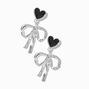 Black Enamel Heart &amp; Silver-tone Bow 1&quot; Drop Earrings,