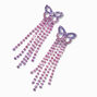 Purple &amp; Pink Rhinestone Butterfly Fringe 2&quot; Drop Earrings,