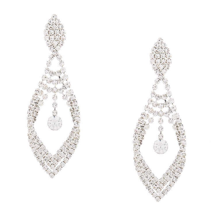 Silver Rhinestone 2" Chandelier Teardrop Drop Earrings,