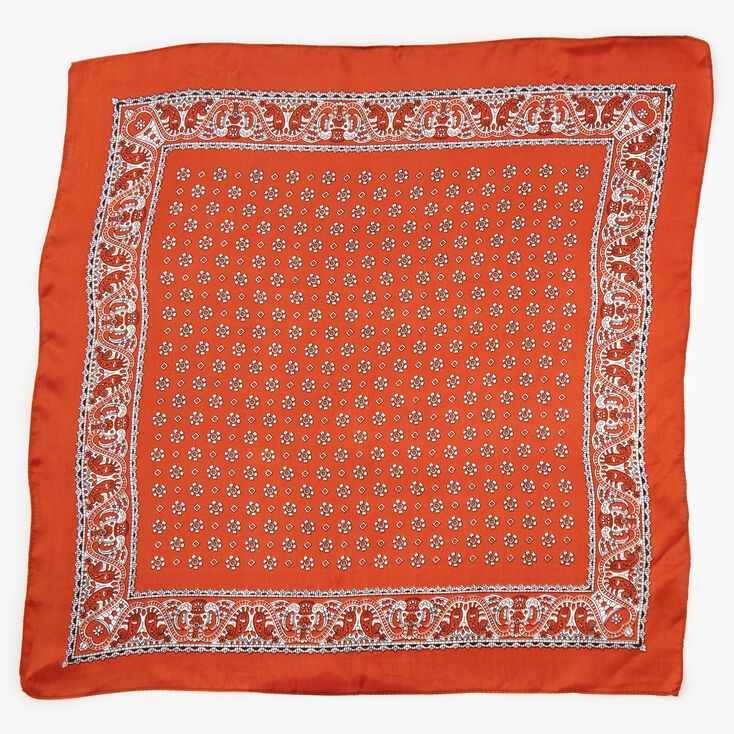 Floral Paisley Silky Bandana Headwrap - Rust,