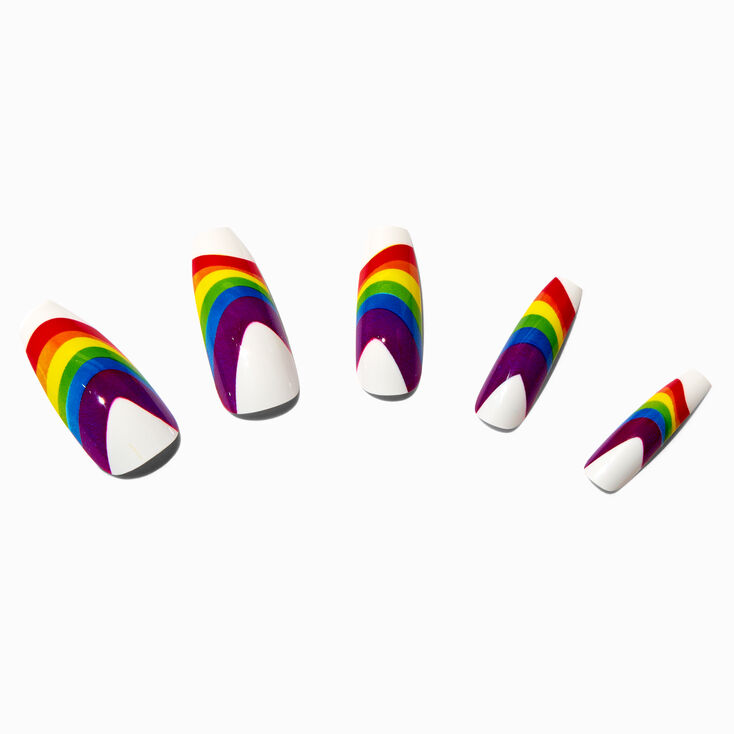 Rainbow Swirl XL Coffin Vegan Faux Nail Set - 24 Pack,