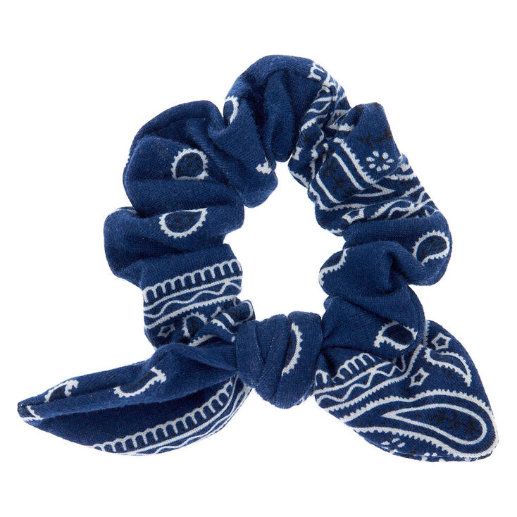 Bandana Knotted Bow Hair Scrunchie - Navy,