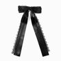 Black Satin Lace Trim Long Tail Bow Hair Clip,