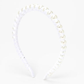 Fabric Wrapped Pearl Headband - White,