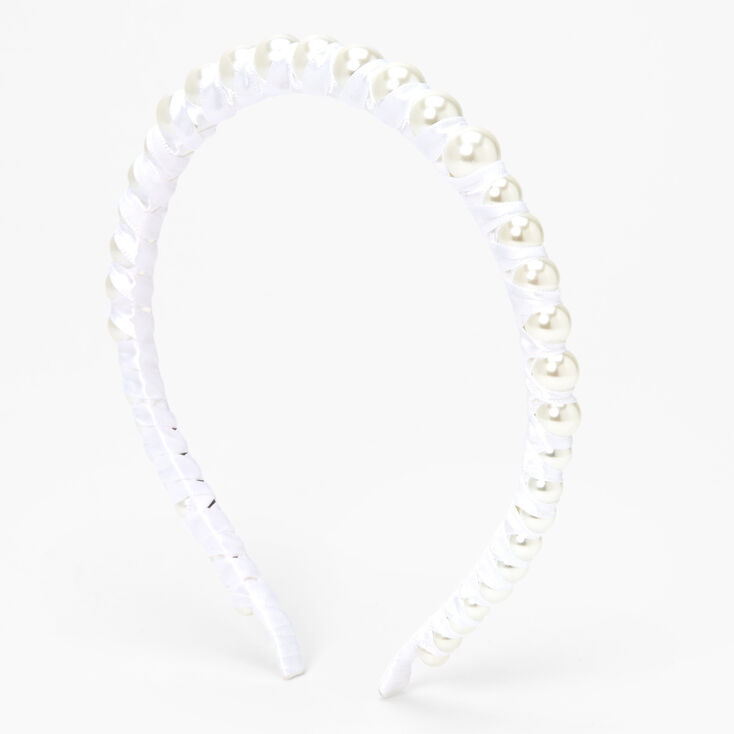 Fabric Wrapped Pearl Headband - White,