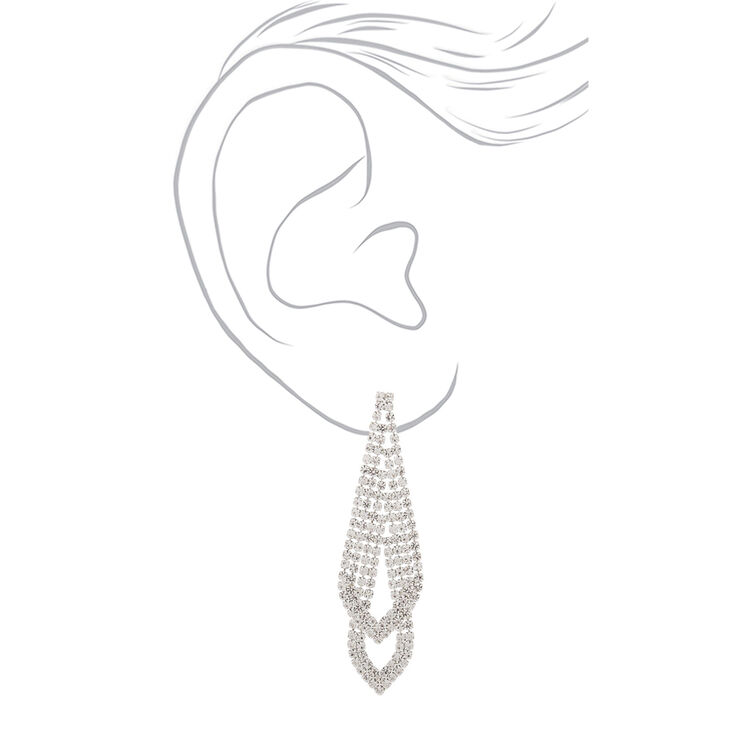 Silver Rhinestone 3&quot; Double Arrow Drop Earrings,