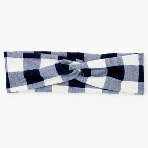 Plaid Twisted Headwrap - Blue and White,