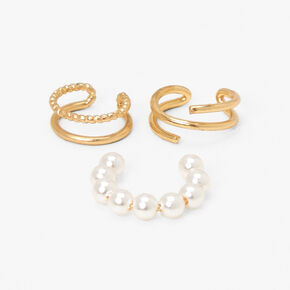 Gold Pearl Chain Ear Cuffs - 3 Pack,