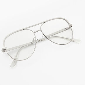 Matte Silver Aviator Clear Lens Frames,