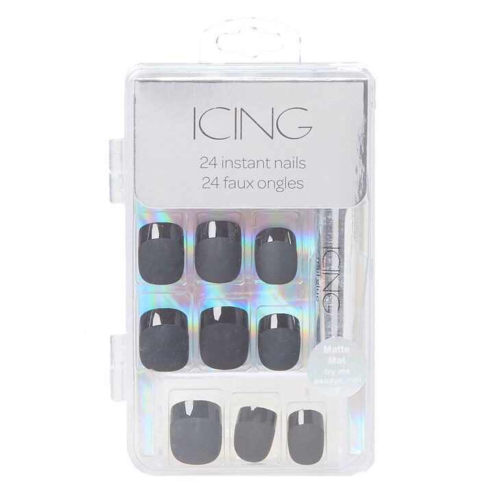 Shiny Faux Nail Set - Black, 24 Pack,