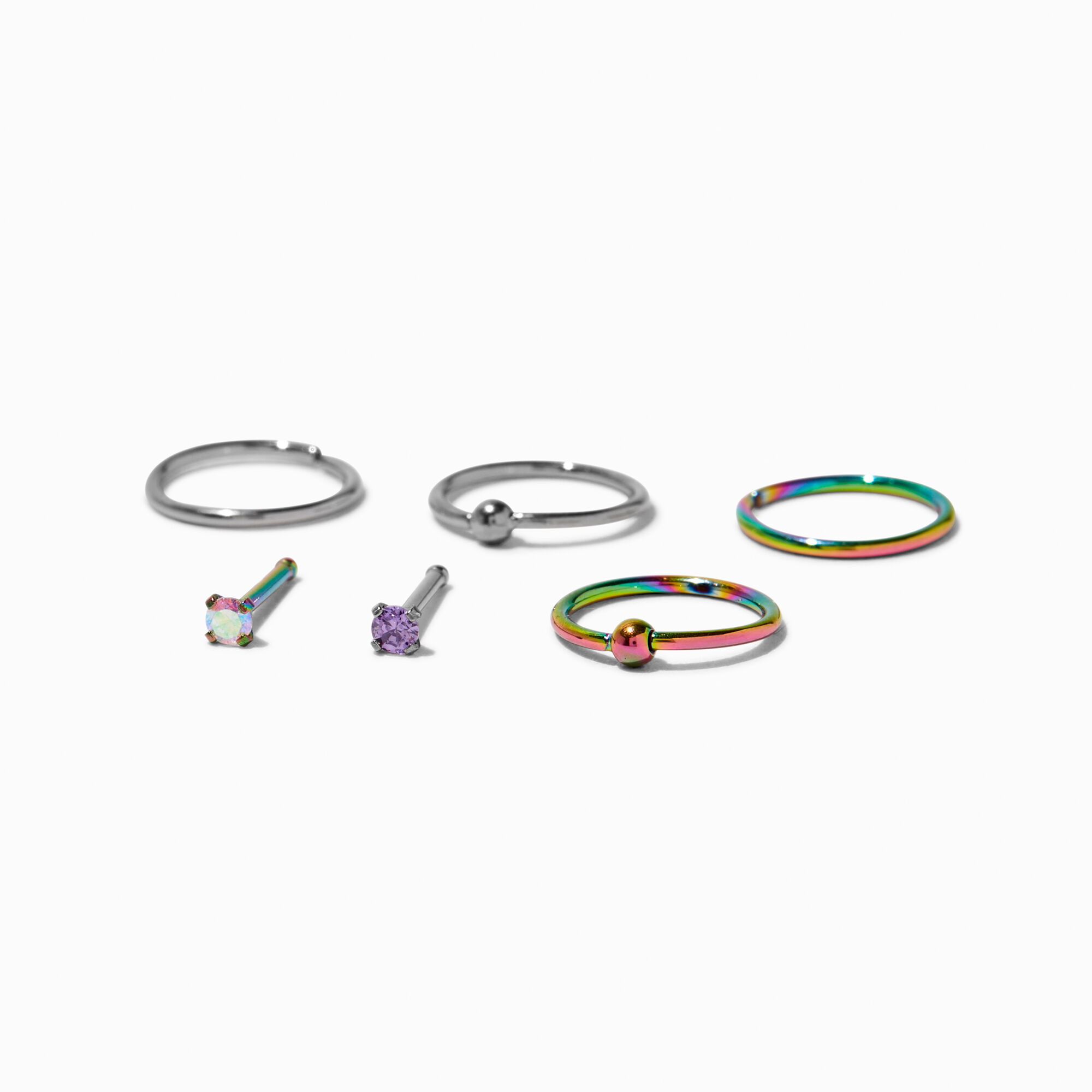 Multicolor Anodized Titanium 20G Mixed Nose Rings 6 Pack