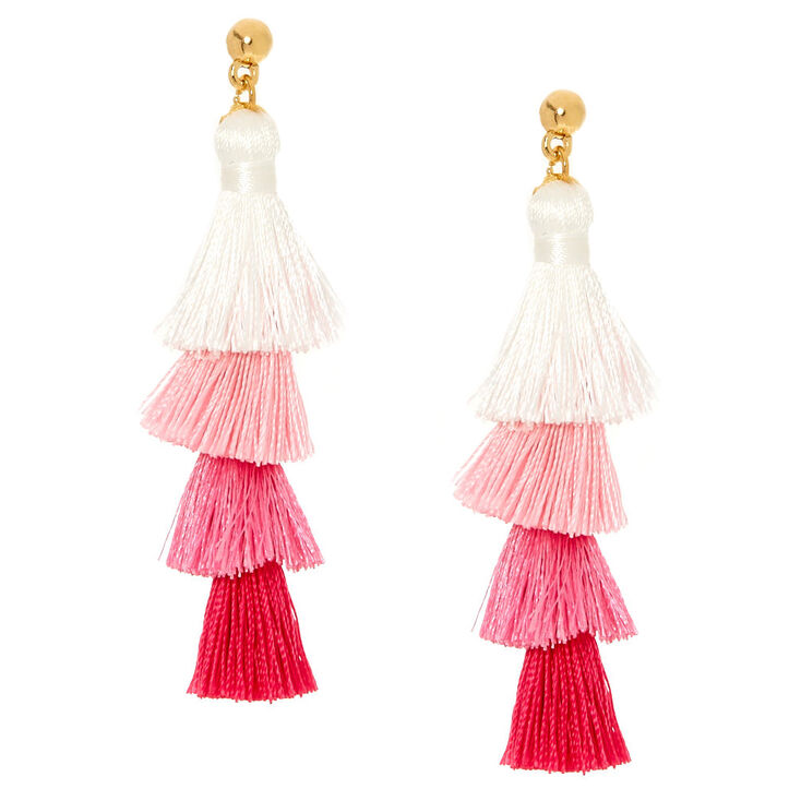Pink Ombre Tiered Tassel Drop Earrings,