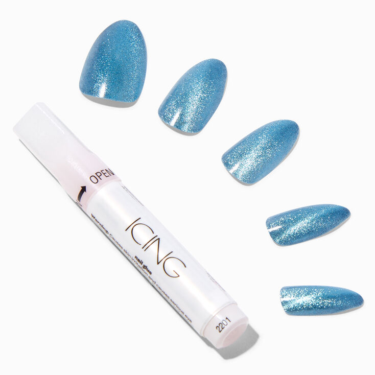 Pale Blue Cat Eye Stiletto Vegan Faux Nail Set - 24 Pack,