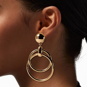 Gold-tone Double Hoop 3&quot; Drop Earrings ,