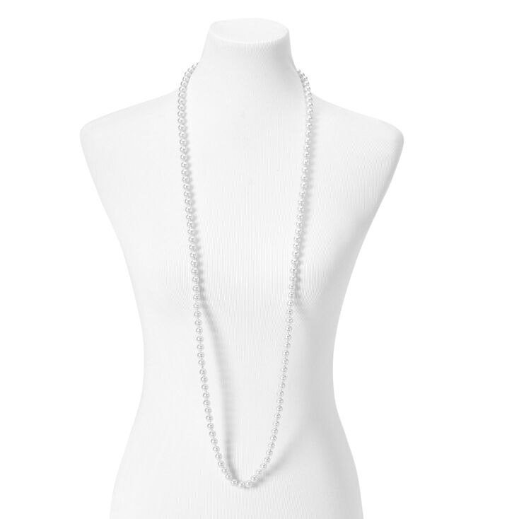 Long Faux Pearl Necklace - White,