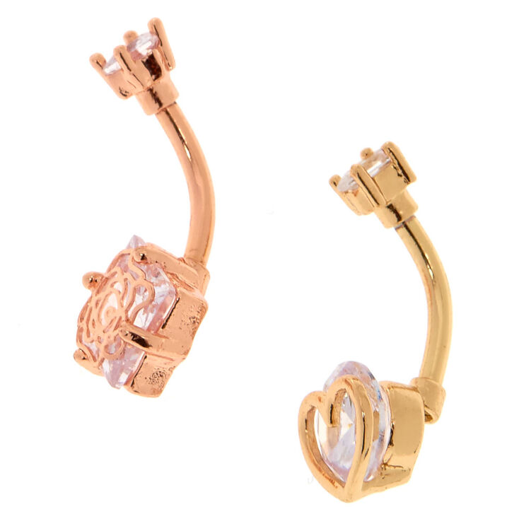 Caged Rose + Heart Mixed Metal Belly Rings,