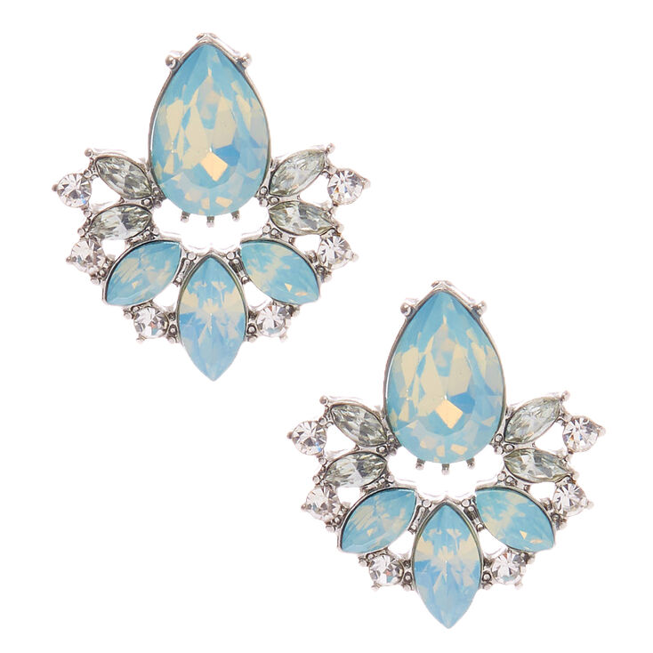 Silver Embellished Teardrop Stud Earrings - Turquoise,