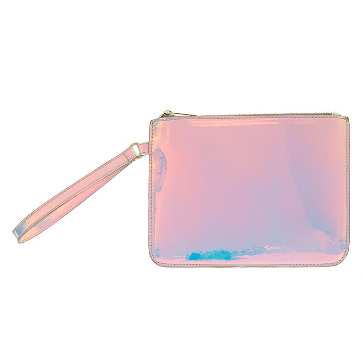 Holographic Faux Leather Wristlet,