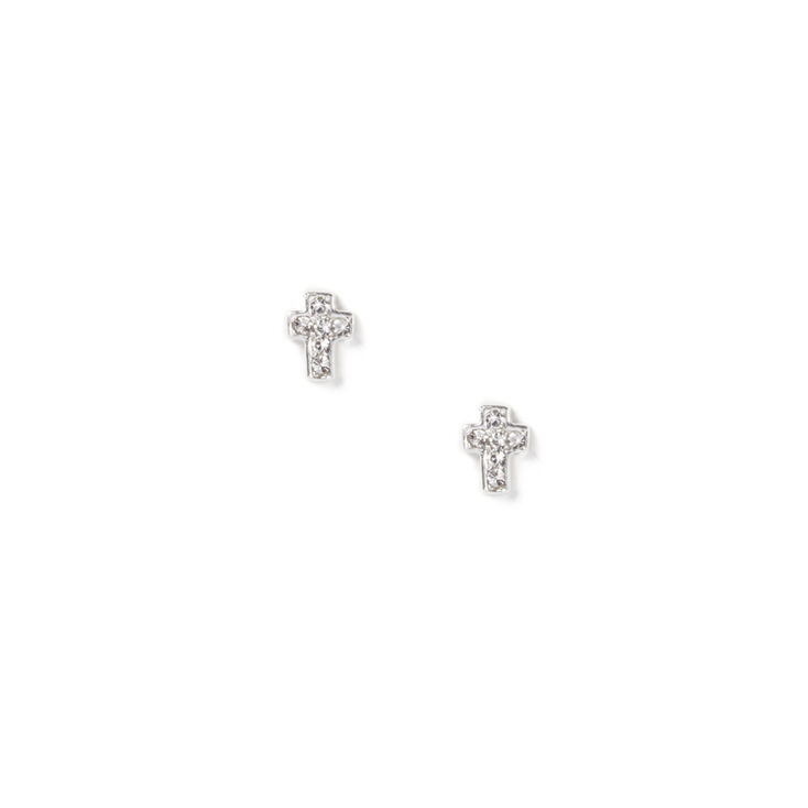 Sterling Silver Crystal Cross Stud Earrings,