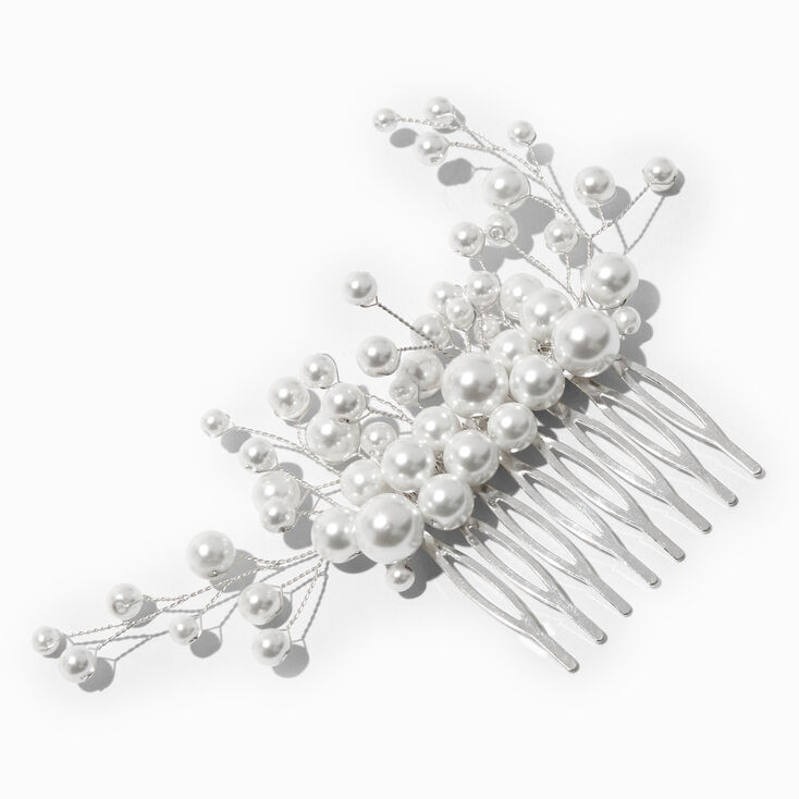 Silver-tone Pearl Spray Hair Comb,