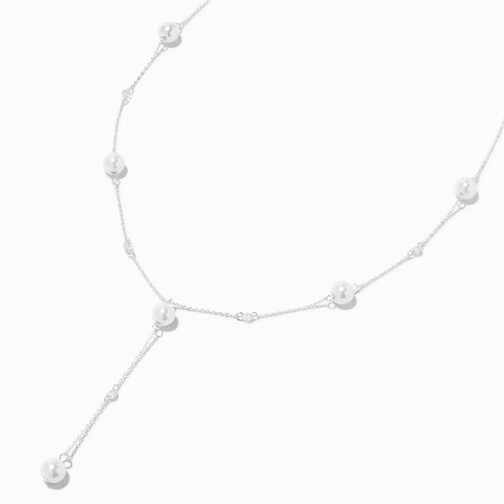 Silver Pearl &amp; Cubic Zirconia Y-Neck Necklace,