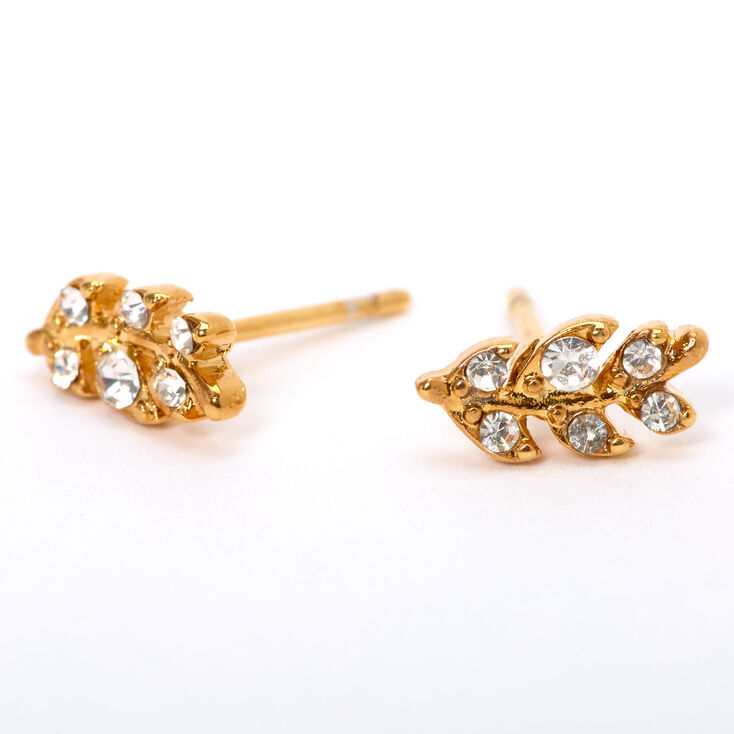 18kt Gold Plated Crystal Leaf Stud Earrings,