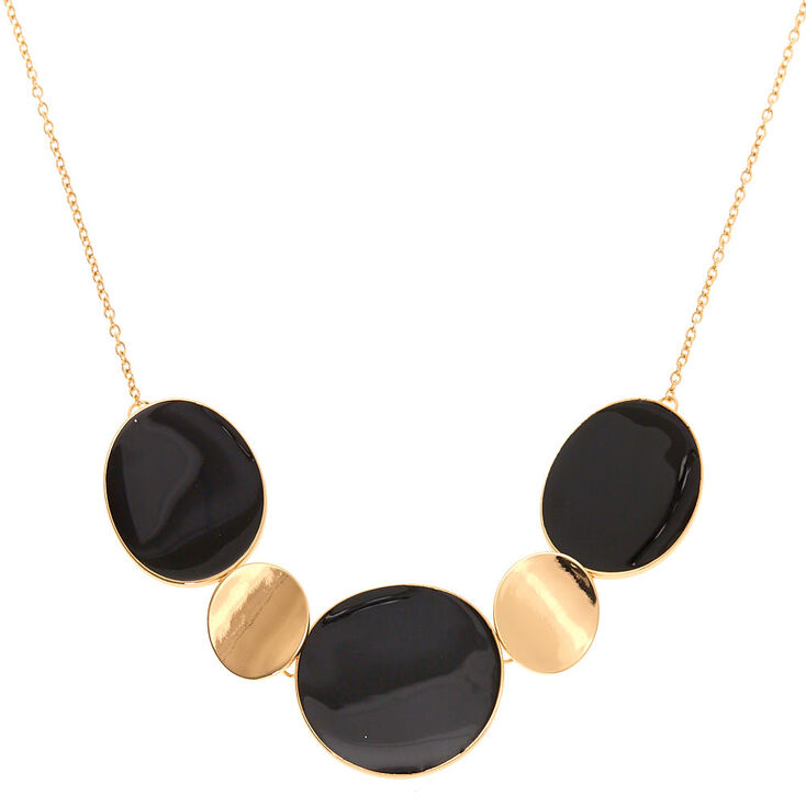 Gold Enamel Disc Statement Necklace - Black,