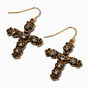 Gold-tone Ornate Cross 1.5&quot; Drop Earrings,