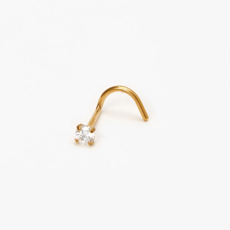 Gold Titanium 20G Crystal Prong Nose Stud,