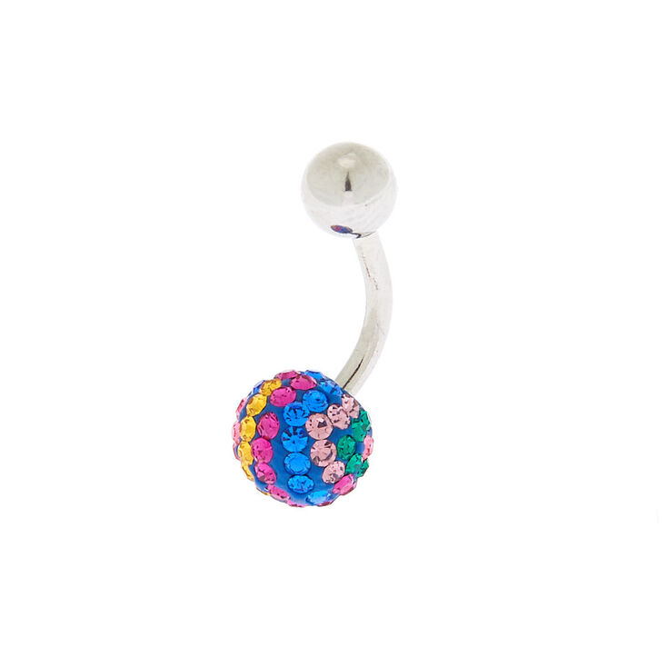 Silver 14G Rainbow Fireball Belly Ring,